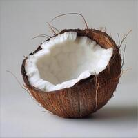 A coconut with the shell removed, revealing the flower-like structure inside. photo