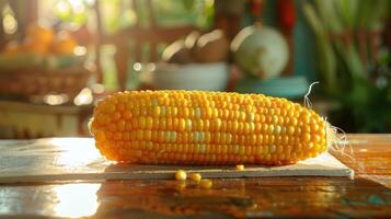 a corn on the table with a string on it photo