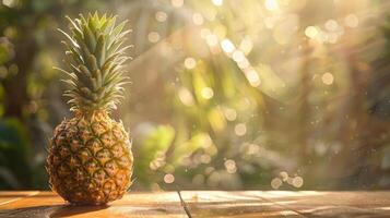 a pineapple sitting on a table in the sun photo