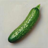 a green cucumber sitting on top of a white surface photo
