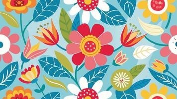 floral pattern with colorful flowers and leaves vector
