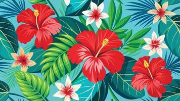 tropical flowers and leaves in a seamless pattern vector