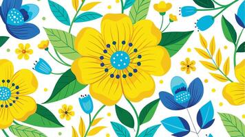 a pattern with yellow and blue flowers on it vector