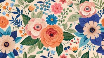 floral pattern with colorful flowers and leaves vector