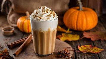 Pumpkin spice latte with whipped cream and cinnamon photo