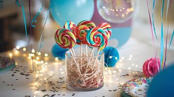 A vase with lollipops in it photo