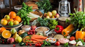 A table with many different types of fruits and vegetables photo