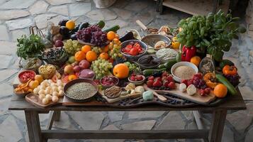 A table with a lot of different types of food photo