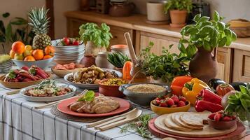 A table with many different types of food photo