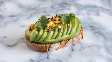 Avocado toast with corn and cilantro photo