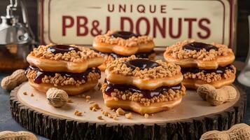 Peanut butter and jelly donuts with peanut butter glaze photo