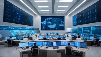 A large room with several computers and monitors photo