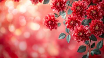 A red flower bouquet with a red background. The flowers are in full bloom and the background is a bright red color. Concept of warmth and happiness, as the bright red flowers photo