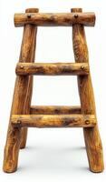 Rustic wooden ladder designed for unique decor use. A wooden ladder crafted from logs stands upright, showcasing its sturdy design and natural texture ideal for decor. photo