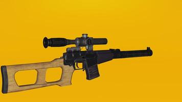 A rifle with a scope on it on a yellow background photo