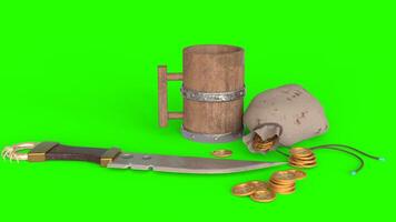golden coin and wine mug with green background photo