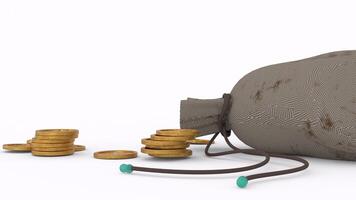 golden coins in pouch with white background photo