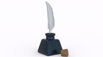 ink bottle with feather and cork with white background photo
