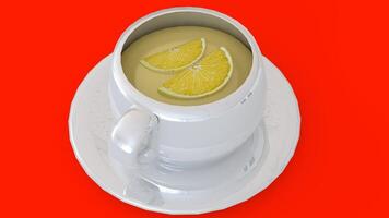 lemon tea cup with red background photo