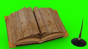old book with pen with green background photo
