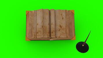 old book with pen with green background photo