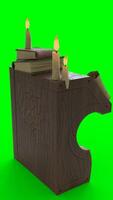 study table with candle with green background photo