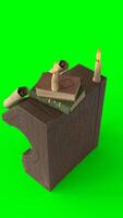 study table with candle with green background photo