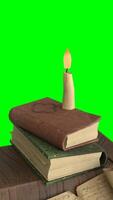 study table with candle with green background photo