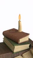 study table with candle with white background photo