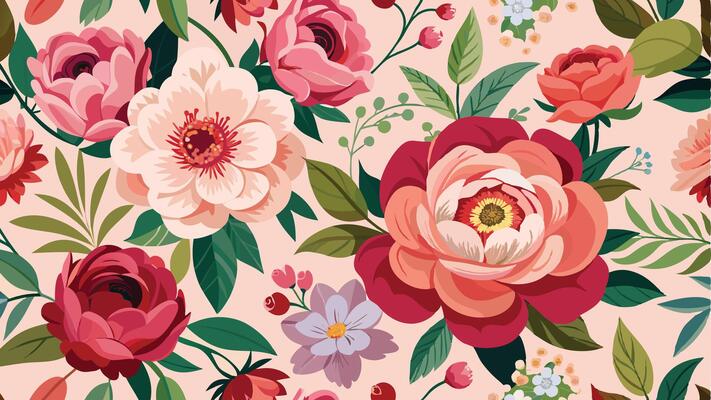 a floral pattern with pink and red flowers