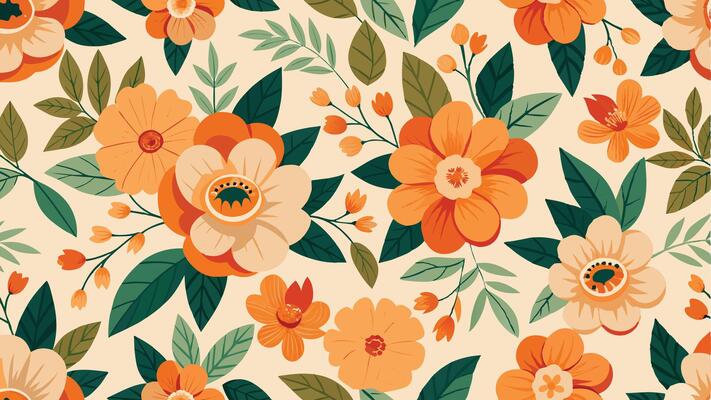 floral pattern with orange flowers and leaves