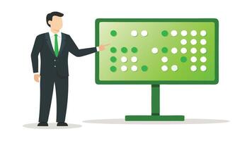 Businessman in suit standing in front of green board with dots vector
