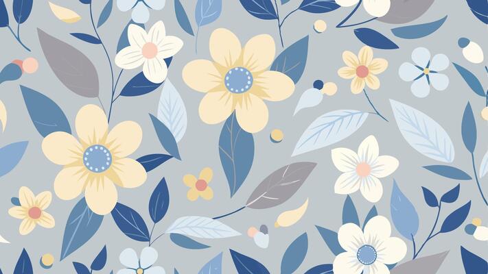 floral pattern with blue, yellow and white flowers