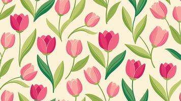 a pattern with pink tulips on a beige background vector