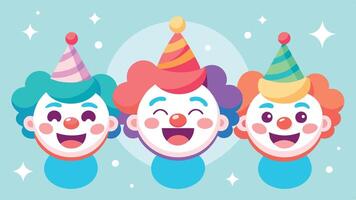 three clowns with party hats on a blue background vector