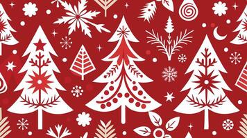 christmas trees and snowflakes on a red background vector
