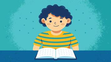 A boy is reading a book and smiling vector