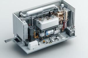 Modern industrial power generator showing internal components and wiring photo