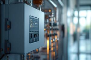 Control panel monitoring system showing real-time data in industrial environment photo