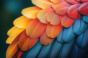Colorful macaw feathers creating a gradient effect photo