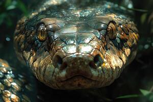 Majestic python showing its scaly skin and intense gaze photo