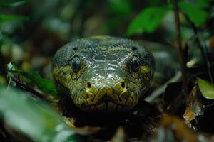 Majestic python showing its scaly skin and intense gaze photo