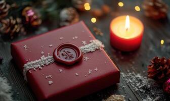 A red box with a red seal on it photo