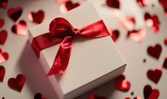 A white box with a red ribbon on top photo