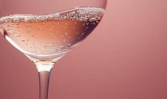 A glass of pink wine with bubbles in it photo