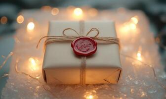 A white box with a red wax seal on it photo