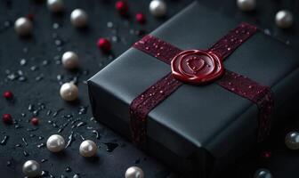 A black box with a red wax seal on it photo