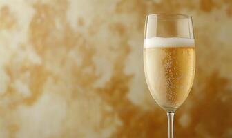 A glass of champagne is sitting on a table photo