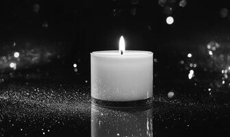 A candle is lit and is sitting on a table photo