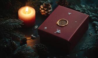 A red box with a seal on it photo